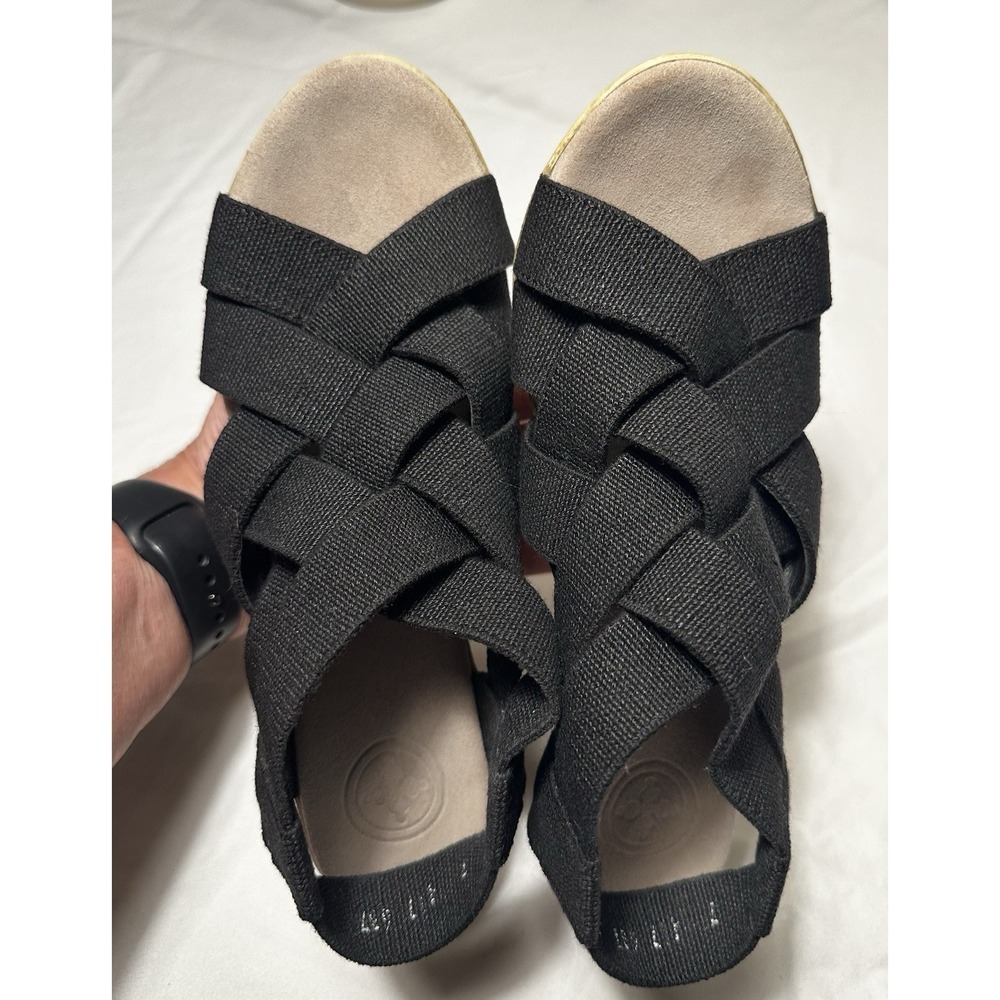 Charleston Shoe Co Black Woven Elastic Espadrille Wedge Sandals Womens 7